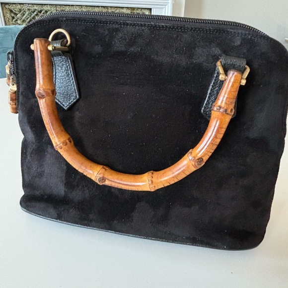 PC: Gucci EUC+++ Black Suede & Leather 2 Way Bamboo Satchel Bag - Picture 8 of 17